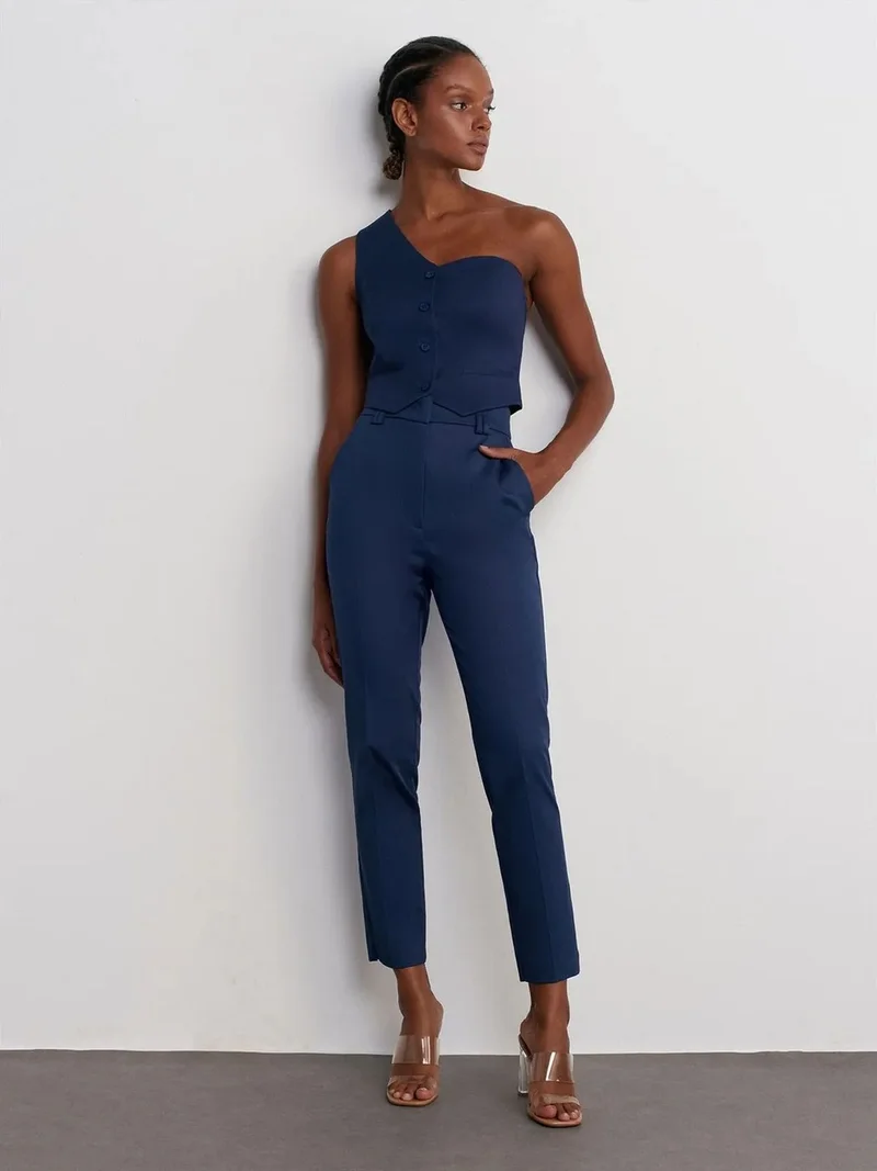 ديلفين Dilvin Fitted Crop Poplin Blouse With Asymmetrical Collar