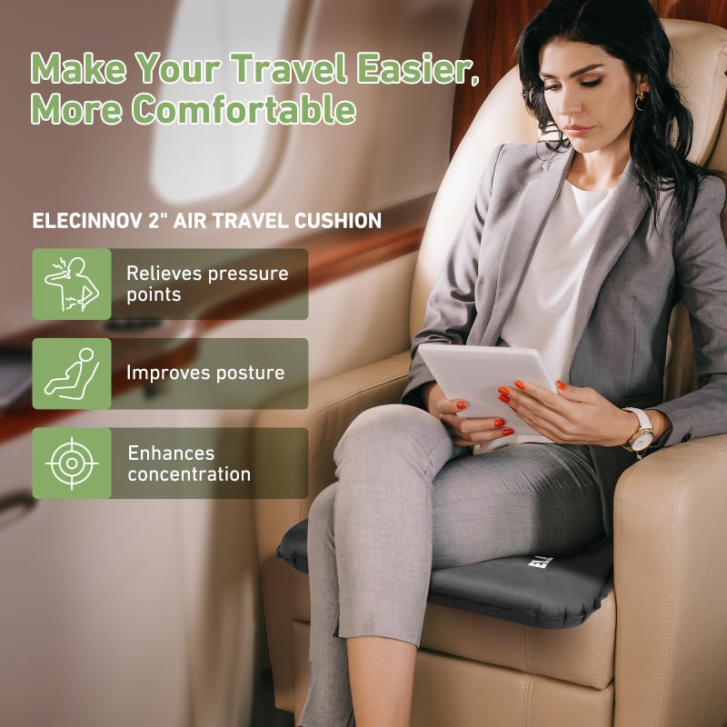 ELECINNOV Inflatable Seat Cushion, Self Inflating Memory Foam Stadium Seat Cushion Lightweight Camping Chair Pad Airplane Cushion for Long Flights Outdoor Travel Bleacher Office Car Backpacking (Grey) - Image 4