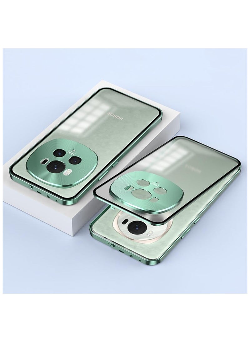 general Case Compatible with Honor Magic 6 Pro 5G, Magnetic Metal Frame+Matte Translucent Tempered Glass Back, Non Slip Shockproof Case with Camera Protector