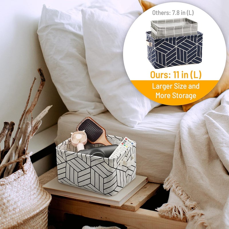 Crowned 6 Pcs Storage Basket Foldable Cube Fabric Bins Square Mini Box Receive Organizer Rectangle Canvas with Handles for Home Office Books Small 11x8x6.3 inch White - Image 3