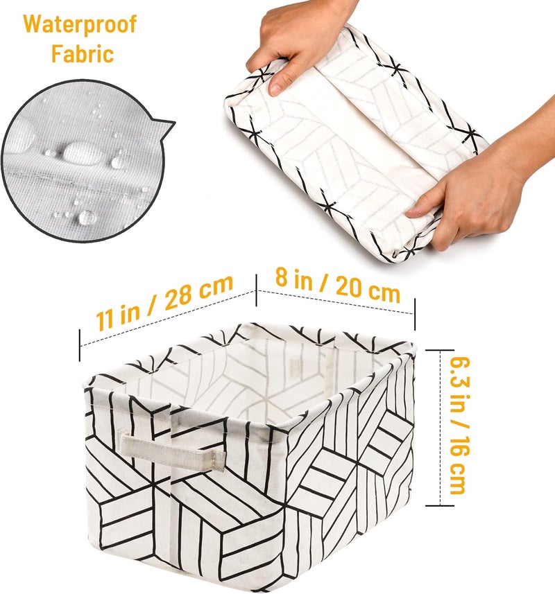 Crowned 6 Pcs Storage Basket Foldable Cube Fabric Bins Square Mini Box Receive Organizer Rectangle Canvas with Handles for Home Office Books Small 11x8x6.3 inch White - Image 2
