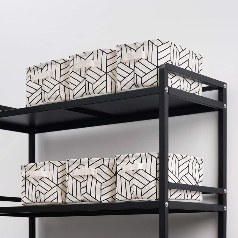 Crowned 6 Pcs Storage Basket Foldable Cube Fabric Bins Square Mini Box Receive Organizer Rectangle Canvas with Handles for Home Office Books Small 11x8x6.3 inch White - Image 5