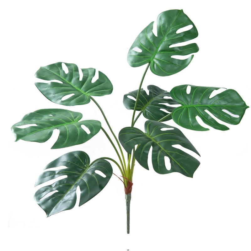 CXGS Artificial Tropical Monstera Palm Leaves Faux Turtle Leaf with Stems Fake Real Touch Palm Plants Leaves Adjustable  Realistic Dark Green Foliage for Vase Party Flower Arrangement Wedding Decor