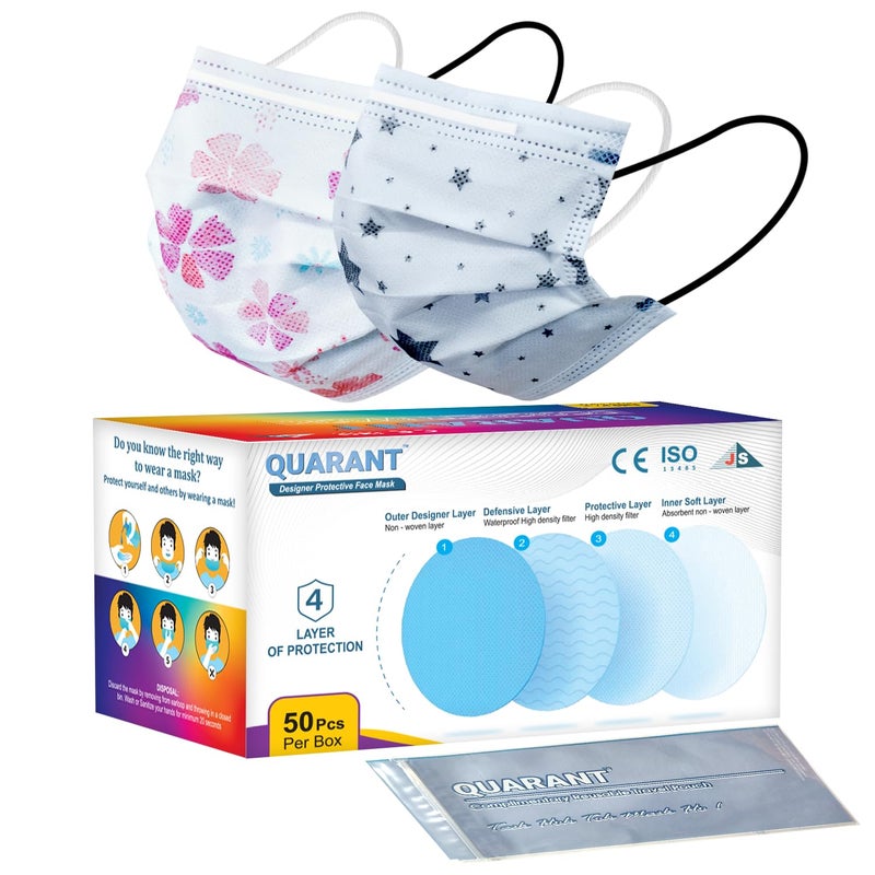 QUARANT Meltblown - Dual SMMS Fabric 4 Ply Designer Protective Face Mask with Nose Clip and Reusable Travel Pouch, Fashion That's Safe (White Combo, Pack of 50) for Unisex - Image 1