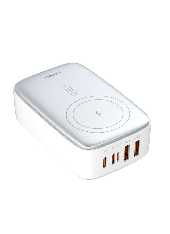 140W Multiport Desktop Super Fast Wireless Charger With 2 USB-C 2 USB-A 1 Lightning port Charging Adapter Support Laptop Tablet Charging 1.5m Power cable