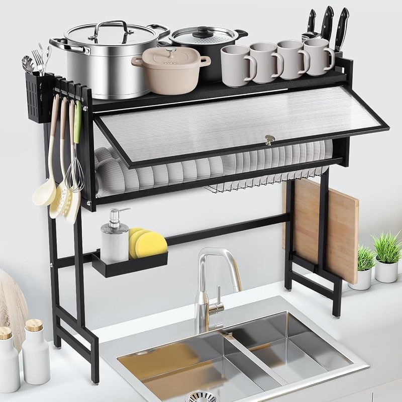 Bentifar Over Sink Dish Drying Rack 105CM, Dish Racks Expandable with Cover, Kitchen Sink Shelf Organizer, Space-Saving Stainless Steel Dish Drainer for Plates, Bowls, Glasses & Utensils - Image 3
