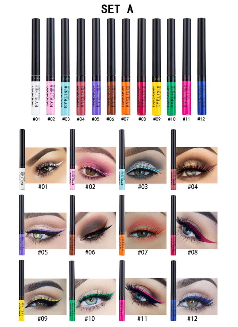 Handaiyan Liquid Eyeliner Waterproof Smudge Proof Sweat 12 Colors Matte Liner Set Long Lasting Pigment Professional Makeup Gift Quick Dry ,Gel,Soft,Smooth,Natural,Hyper Easy Suit Clubs, Stages, Parties （A）  - Image 2
