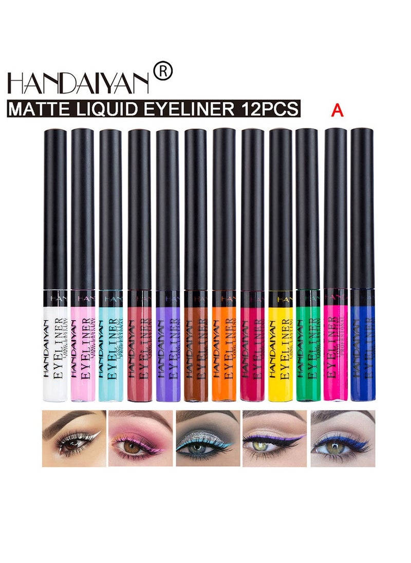 Handaiyan Liquid Eyeliner Waterproof Smudge Proof Sweat 12 Colors Matte Liner Set Long Lasting Pigment Professional Makeup Gift Quick Dry ,Gel,Soft,Smooth,Natural,Hyper Easy Suit Clubs, Stages, Parties （A）  - Image 1