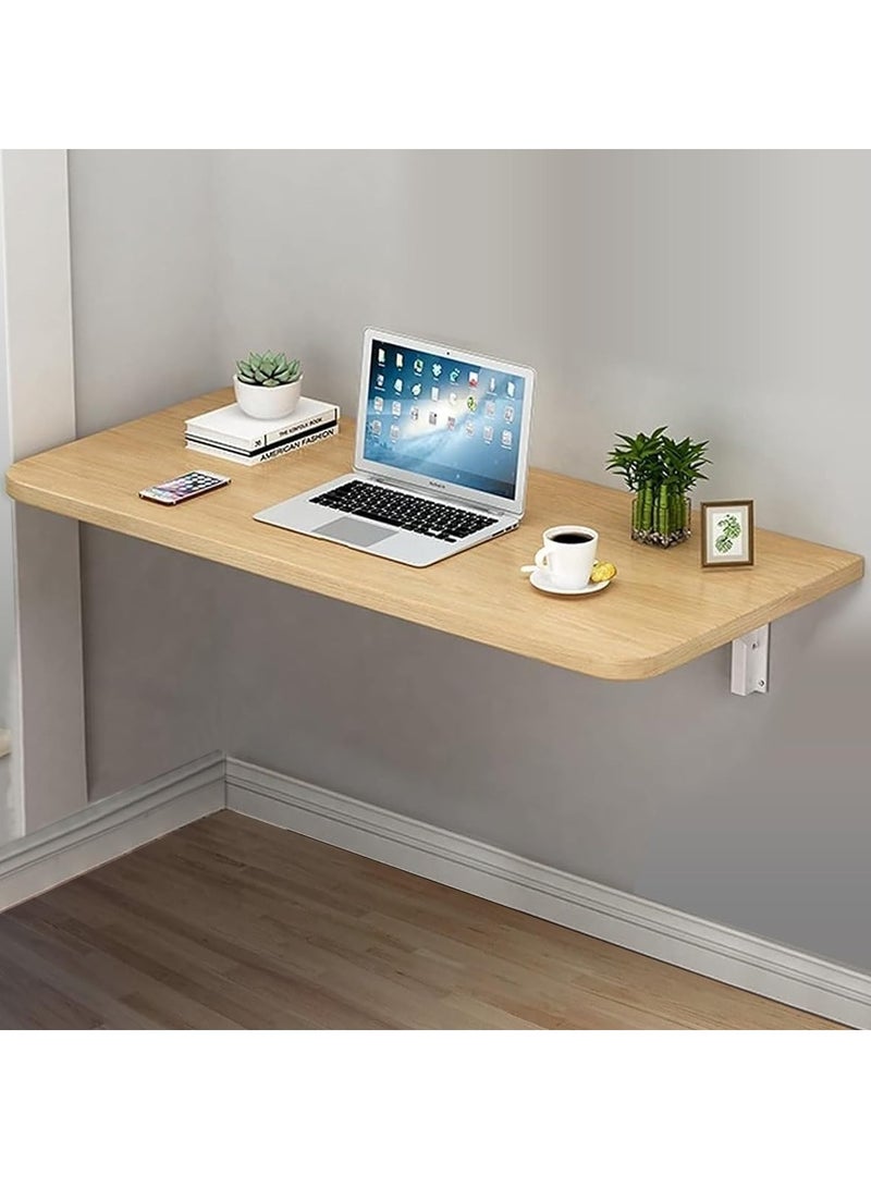 VITION Computer Wall Mount Stand Folding Wall-Mounted Drop-Leaf Table, Metal Folding Shelf Bench Table Bracket (40 X 80cm) Beige - Image 1