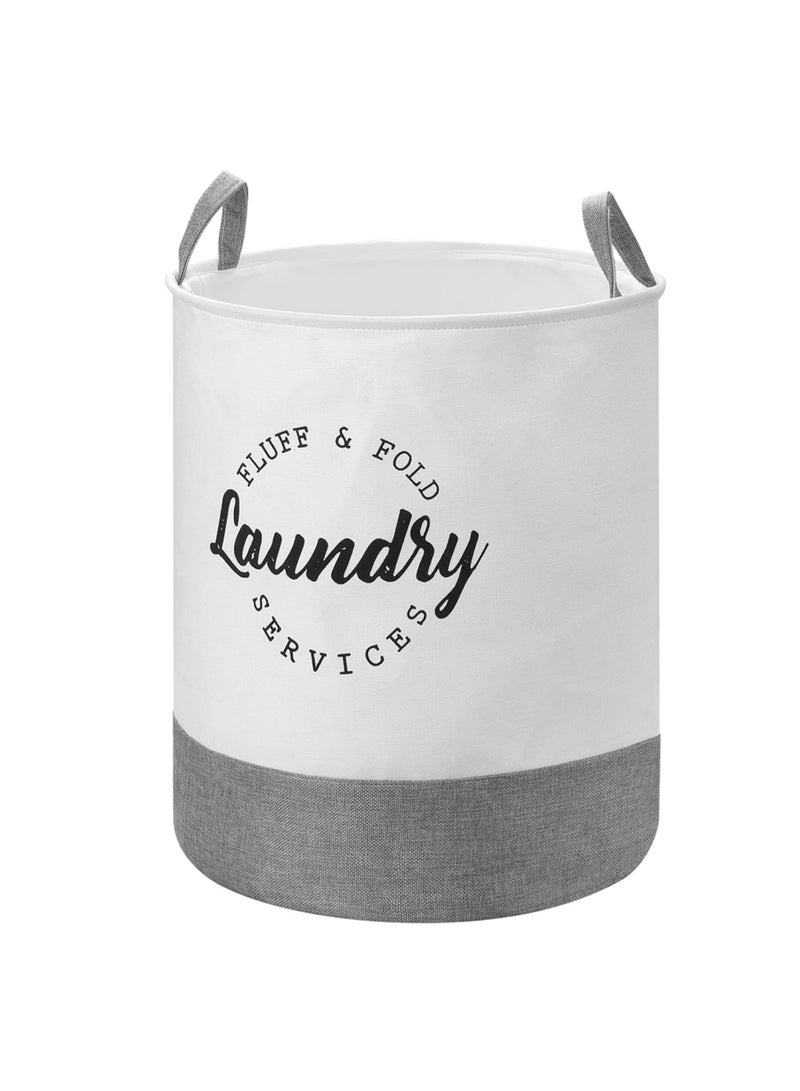 LAWAZIM Round Laundry Basket with Printed Letters 1 Pieces Gray/white - Image 1