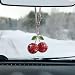 Tuxihapp Bling Cherry Car Rear View Mirror Charm Rhinestone Auto Rearview Mirror Pendant Ornament Sparkly Diamond Hanging Decoration Lucky Vehicle Interior Accessory for Women Red - Image 2