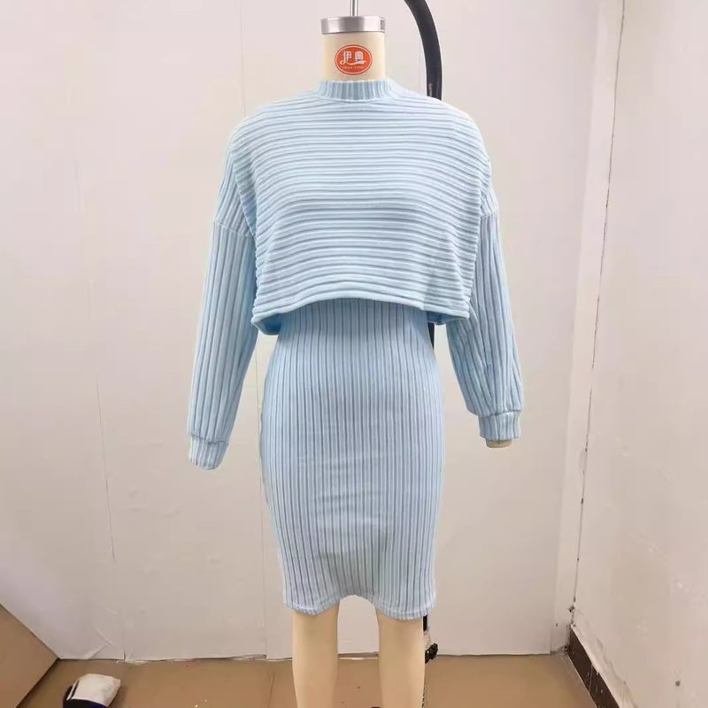 Women's 2-Piece Knit Long Sleeve Top and Camisole Dress Set - Image 3
