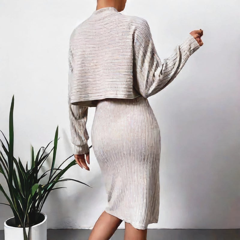 Women's 2-Piece Knit Long Sleeve Top and Camisole Dress Set - Image 2