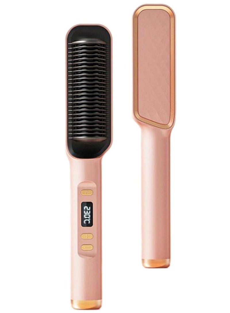 2in1 Hair Straightener Brush, Hair Iron with Built-in Comb Perfect for Professional Salon at Home travel Dual Heat Settings， One Step Hair Styler For All Hair Types，Professional Powerful Ceramic Tourmaline Ionic Hot Brush - Image 1