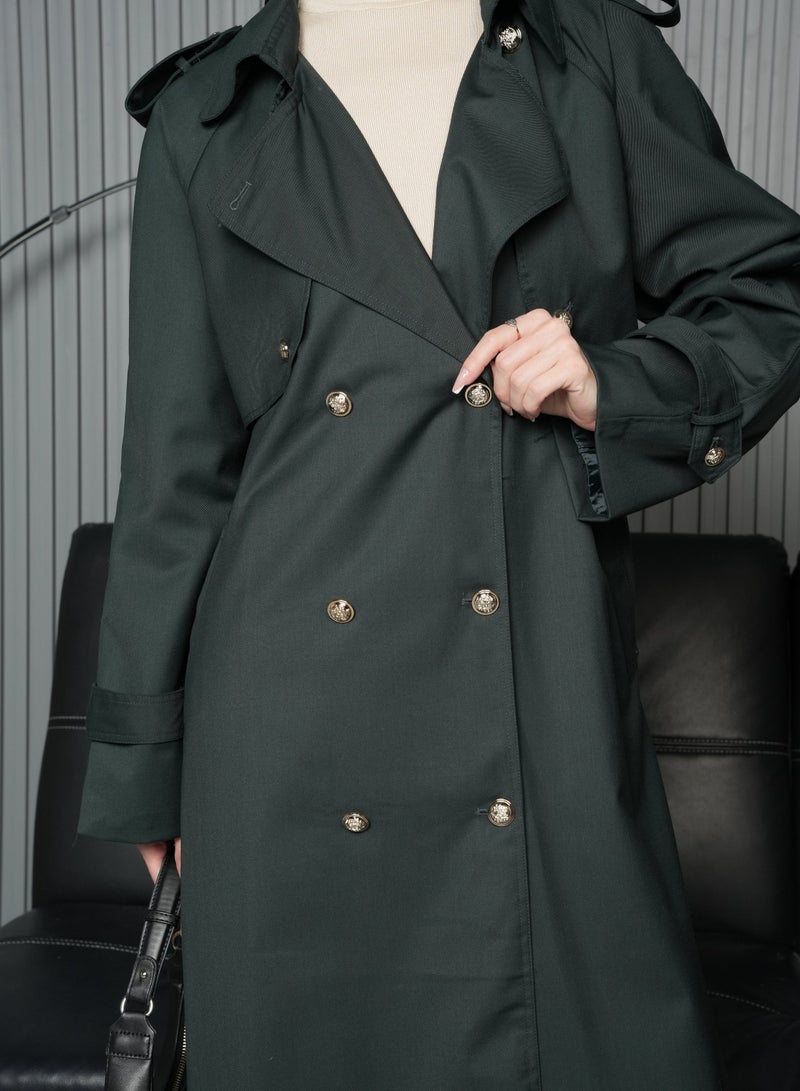 Andy Stylish Double-Breasted Trench Coat with Belted Waist and Shoulder Epaulettes - Modern and Sophisticated | Dark Green - Image 5