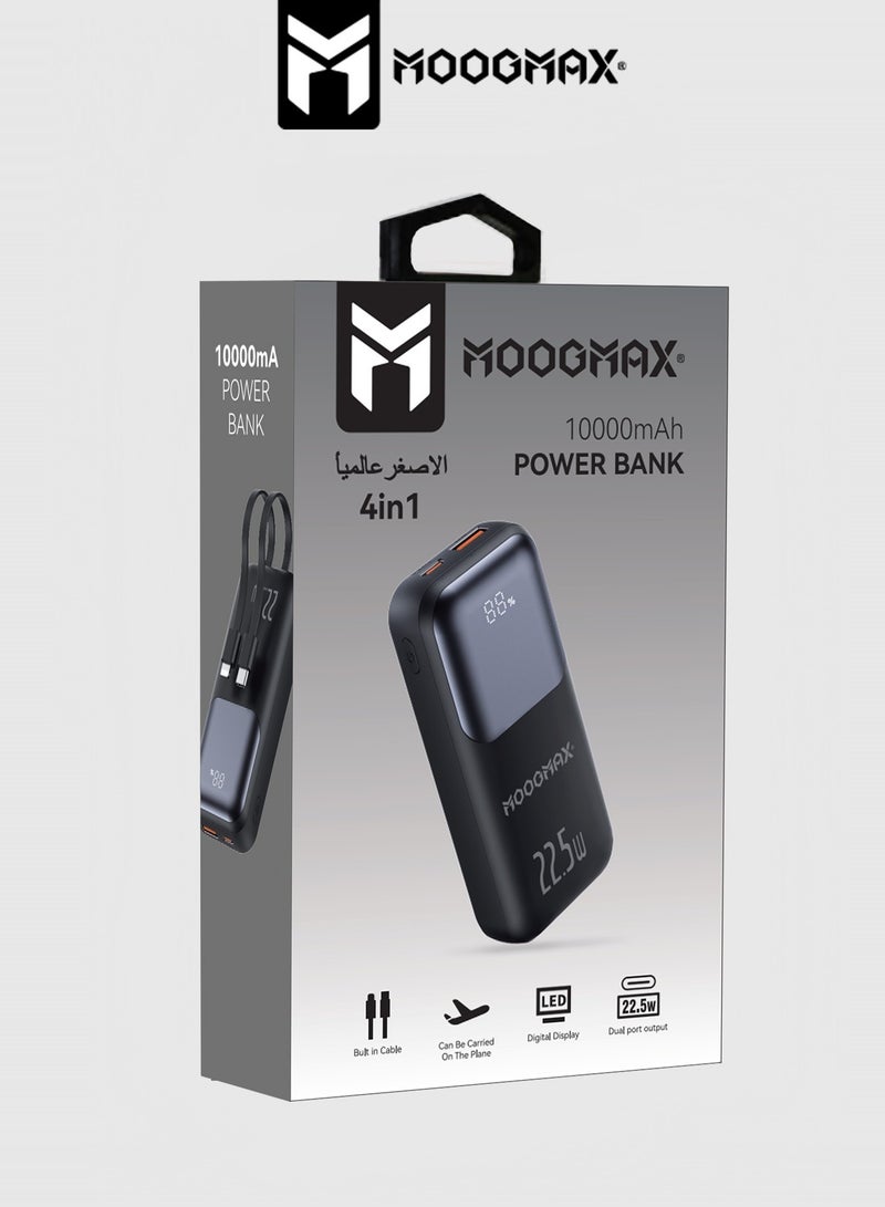 MOOGMAX 10000mAh Power bank, with a digital display screen, and 22.5W fast charging. powerbank distinguished by the smallest size in the world, and two built-in cables (Lightning & Type-C), and two charging ports.  - Image 2