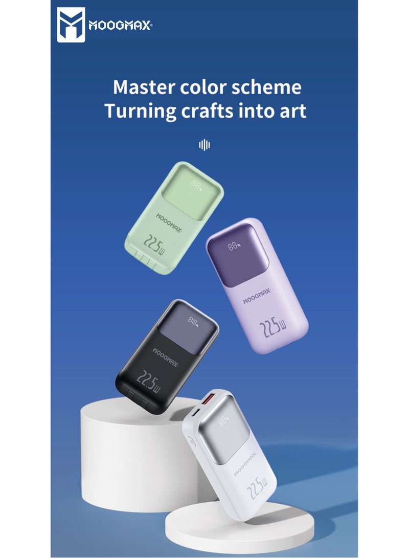 MOOGMAX 10000mAh Power bank, with a digital display screen, and 22.5W fast charging. powerbank distinguished by the smallest size in the world, and two built-in cables (Lightning & Type-C), and two charging ports.  - Image 3