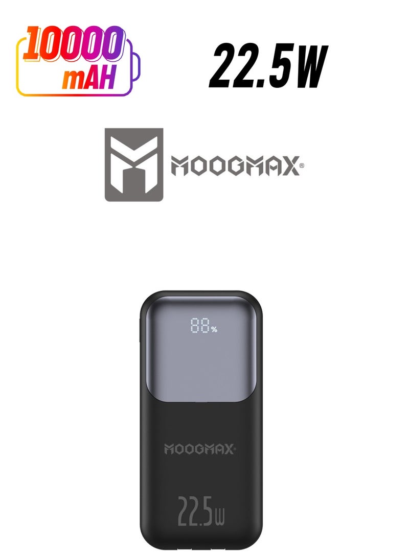 MOOGMAX 10000mAh Power bank, with a digital display screen, and 22.5W fast charging. powerbank distinguished by the smallest size in the world, and two built-in cables (Lightning & Type-C), and two charging ports.  - Image 1