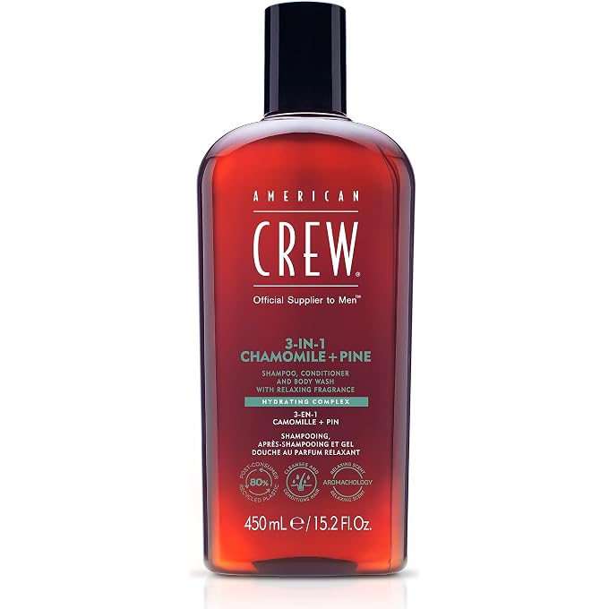 AMERICAN CREW 3-in-1 Chamomile & Pine Shampoo, Conditioner & Body Wash, 450 ml, Care Shampoo and Shower Gel for Men, Product for Daily Cleansing of Body and Hair - Image 1