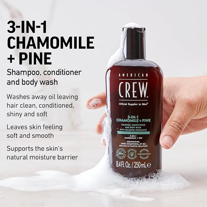 AMERICAN CREW 3-in-1 Chamomile & Pine Shampoo, Conditioner & Body Wash, 450 ml, Care Shampoo and Shower Gel for Men, Product for Daily Cleansing of Body and Hair - Image 3