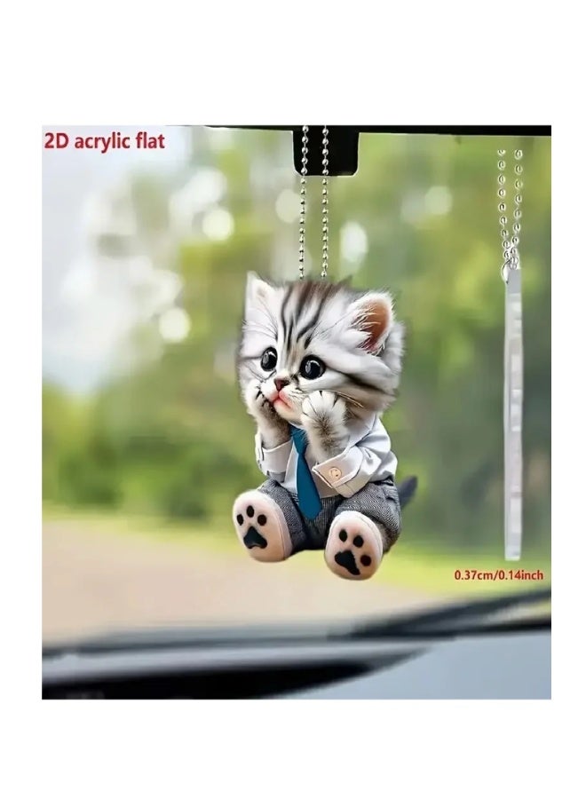 Cute Cat Car Mirror Accessories - Double-Sided Printed Acrylic Charm - Perfect for Car, Keys, Bags - Image 1