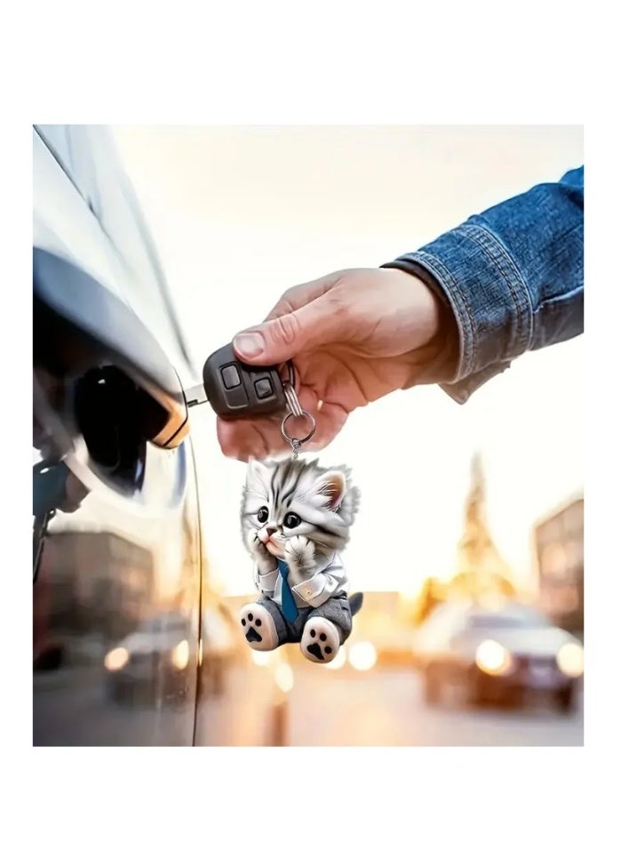Cute Cat Car Mirror Accessories - Double-Sided Printed Acrylic Charm - Perfect for Car, Keys, Bags - Image 3