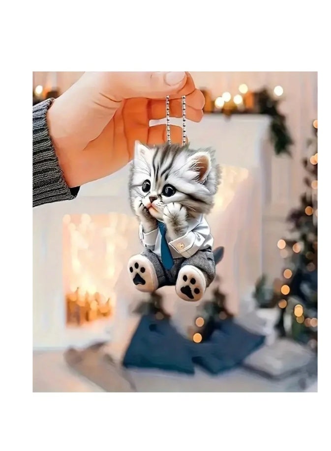 Cute Cat Car Mirror Accessories - Double-Sided Printed Acrylic Charm - Perfect for Car, Keys, Bags - Image 2