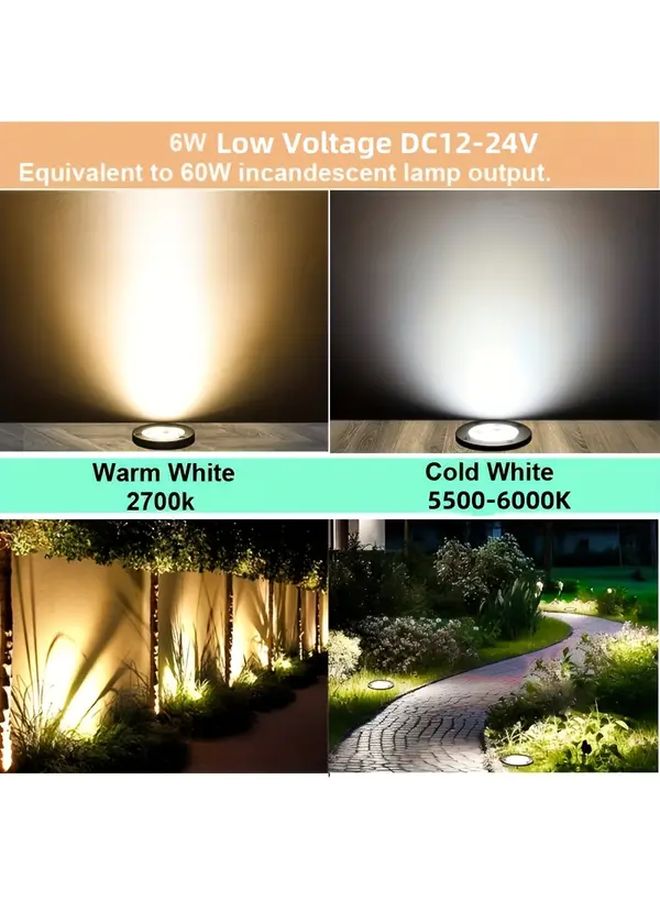 4 قطع 6 واط أبيض دافئ أضواء المناظر الطبيعية LED الأرضية منخفضة الجهد IP67 مقاوم للماء - Image 3