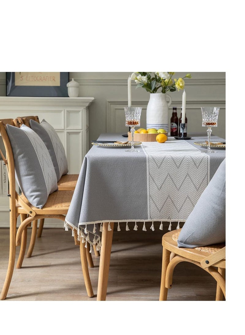 SYOSI Rectangle Tablecloths, Burlap Table Cloths, Waterproof Knitted Embroidery Textured Tassel Cotton Linen Decorative Oblong Table Cover for Kitchen Dining Room Picnic (55x55 Inch,Grey) - Image 2