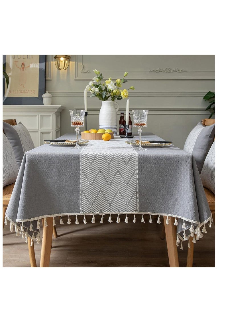 SYOSI Rectangle Tablecloths, Burlap Table Cloths, Waterproof Knitted Embroidery Textured Tassel Cotton Linen Decorative Oblong Table Cover for Kitchen Dining Room Picnic (55x55 Inch,Grey) - Image 1