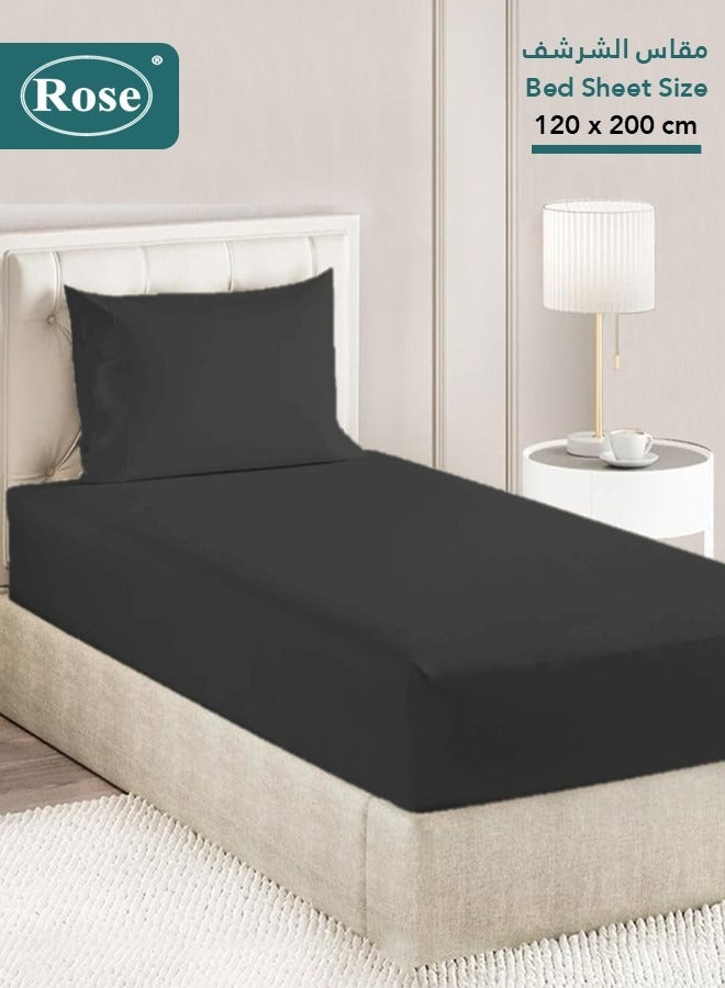 Rose Luxurious Plain Fitted Sheet with Deep Pockets and Pillow Case, Bed Sheet 2-Pieces Set, Soft & Cozy Microfiber Breathable and Cooling, Extra Twin Size 120x200+38 cm, Black - Image 1