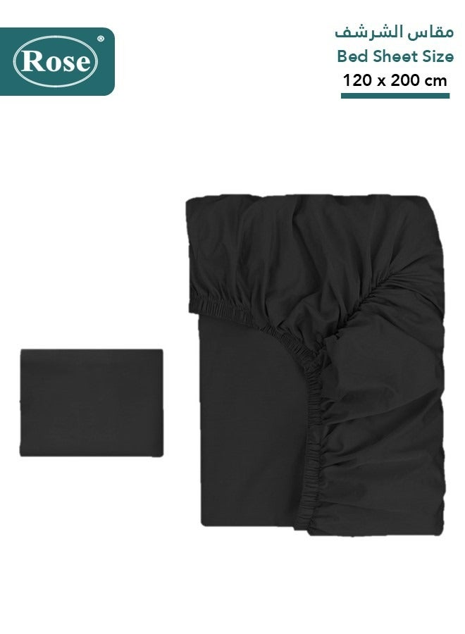 Rose Luxurious Plain Fitted Sheet with Deep Pockets and Pillow Case, Bed Sheet 2-Pieces Set, Soft & Cozy Microfiber Breathable and Cooling, Extra Twin Size 120x200+38 cm, Black - Image 2
