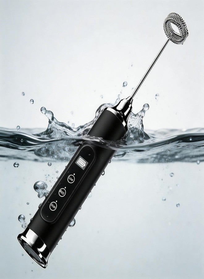 YUSWKO Milk Frother Wand for Coffee, Handheld Coffee Frother, Rechargeable Drink Mixer, Waterproof Electric Whisk, Black - Image 1