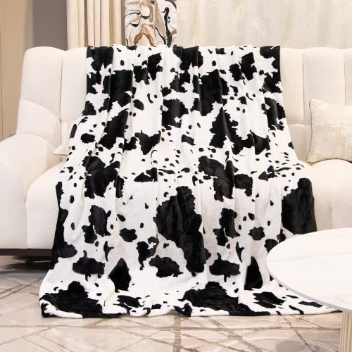 Cow Print Throw Blanket Twin Size Soft Plush Lightweight Fleece Twin Bed Blanket for Bedroom Livingroom Decor 60x80 Inch