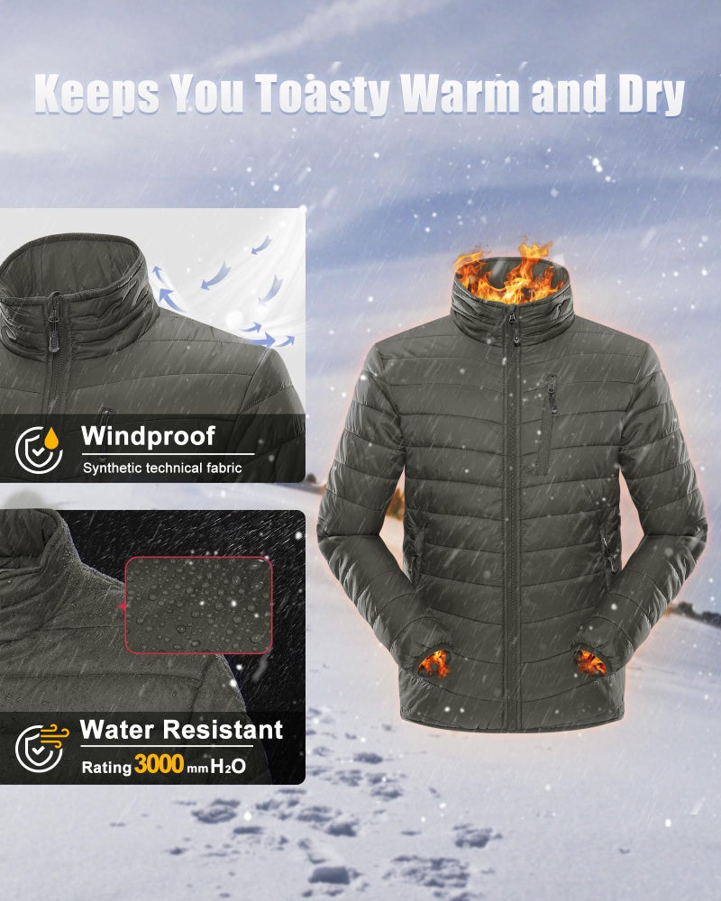 33,000ft Men's Lightweight Packable Insulated Puffer Winter Jacket, Water-Resistant Warm Quilted Puffy Coat - Image 4