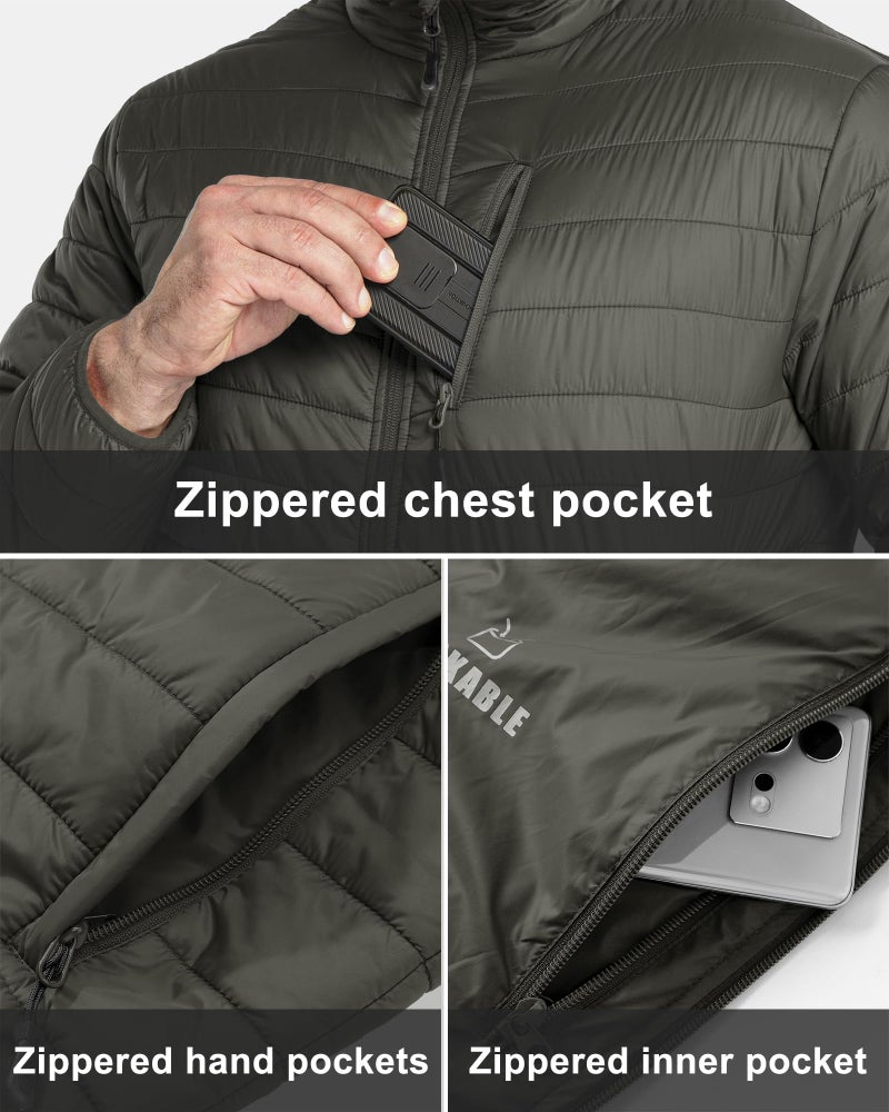 33,000ft Men's Lightweight Packable Insulated Puffer Winter Jacket, Water-Resistant Warm Quilted Puffy Coat - Image 5