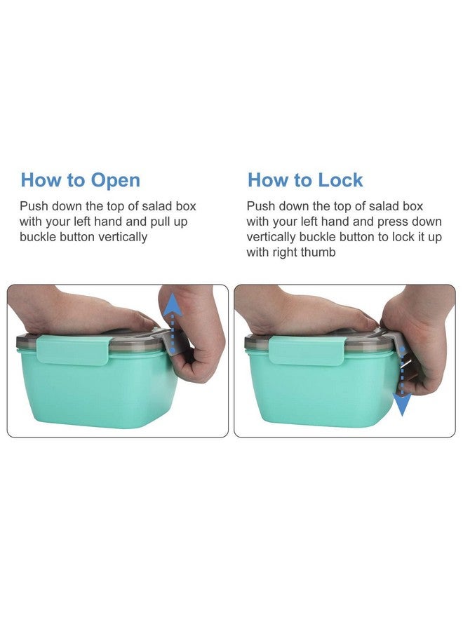 Clazkit Salad Lunch Box Container with Cutlery and Sauce Container with 5 Compartment Bento Style Tray Leak Proof Lunch Box for Food Snack Salad Home Office 1400ml-Cream, Plastic - Image 3