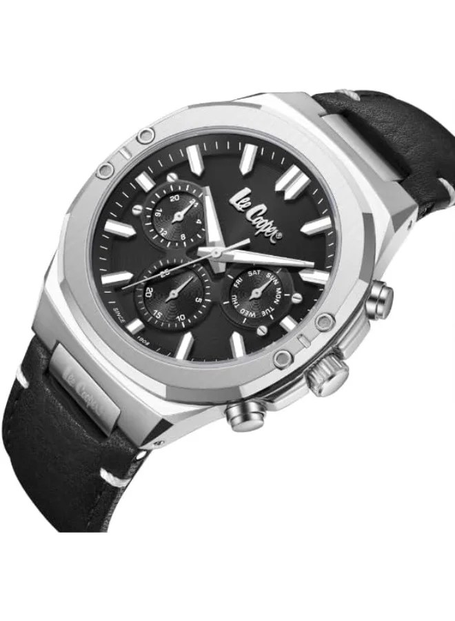 Lee Cooper LEE COOPER Men's VX9JE1 Movement Watch, Multi Function Display and Leather Strap - LC07992.351, Black