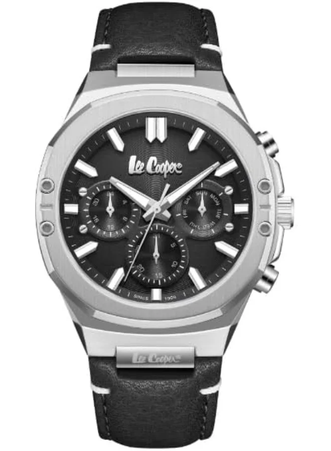 Lee Cooper LEE COOPER Men's VX9JE1 Movement Watch, Multi Function Display and Leather Strap - LC07992.351, Black