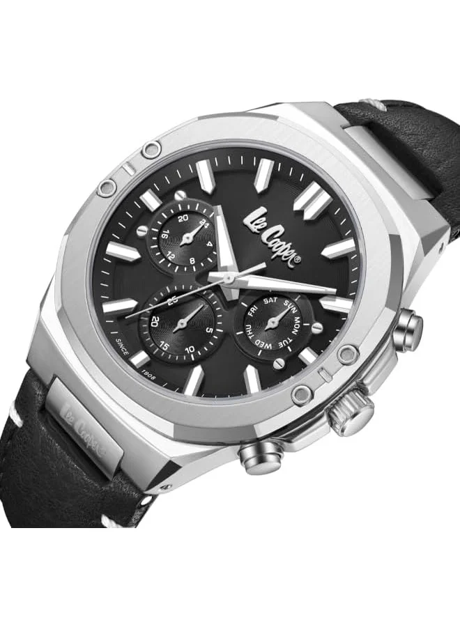Lee Cooper LEE COOPER Men's VX9JE1 Movement Watch, Multi Function Display and Leather Strap - LC07992.351, Black
