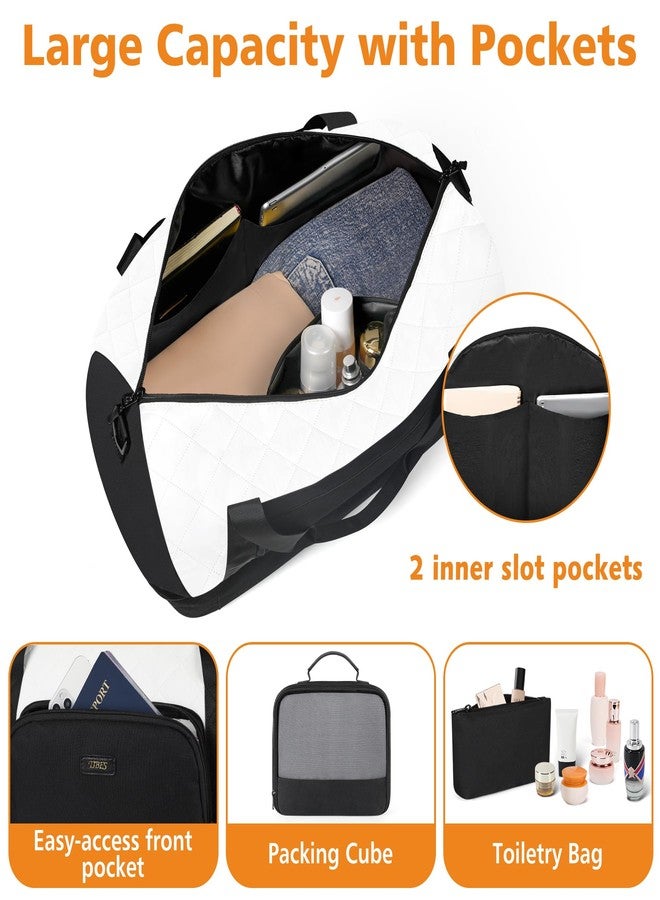 TIBES 'Travel Weekender Bag for Women, Overnight Bag with Shoe Compartment Oversized Travel Duffel Bag Carry On Tote 21''', S-white, L, Travel - Image 3