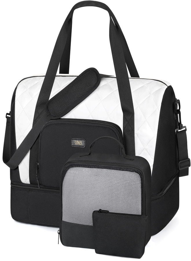 TIBES 'Travel Weekender Bag for Women, Overnight Bag with Shoe Compartment Oversized Travel Duffel Bag Carry On Tote 21''', S-white, L, Travel - Image 1