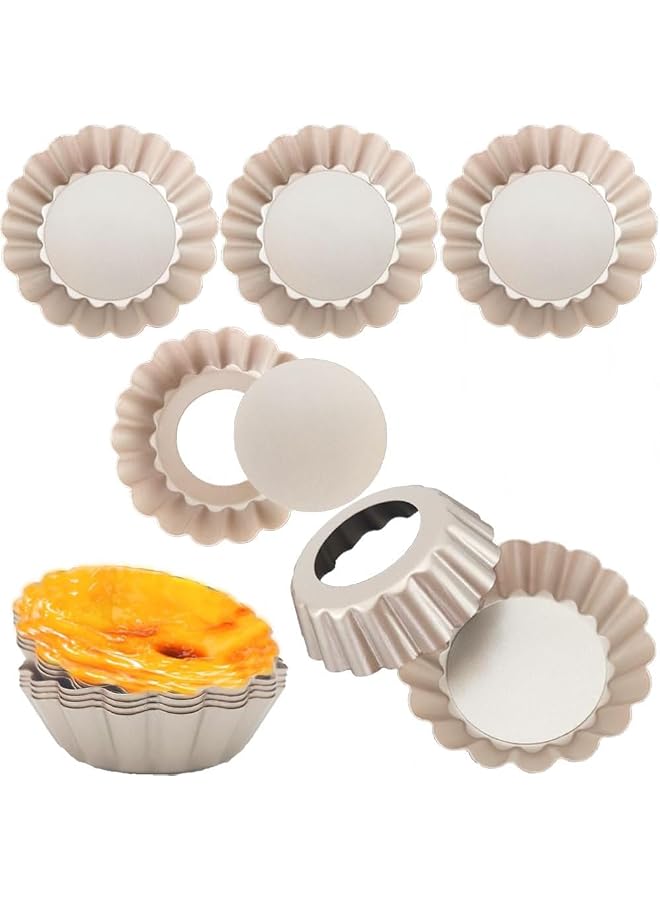 12Pcs Mini Tart Pans, 3 Inch Removable Bottom, Carbon Steel Nonstick Quiche Pan Pie Tart Tin Mold, 0.8inches High for Baking Tartlets, Pies, Cakes, Cupcakes - Champagne Gold