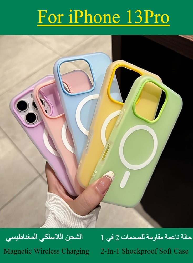 Dili Apple black iPhone 13 Pro Matte Candy Color Magnetic Wireless Charging Phone Case iPhone Double Layer 2-In-1 Shockproof Soft Cover - Image 3