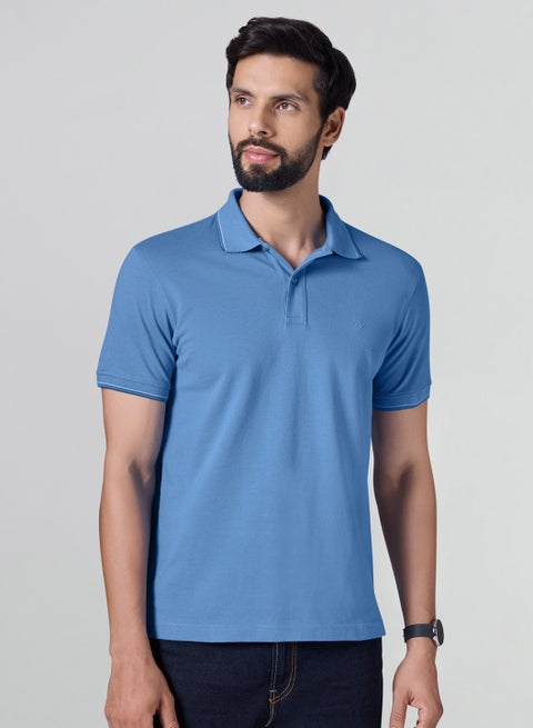 Men's'S Cotton Solid Halfsleeve Polo Tshirt Blue Jasper
