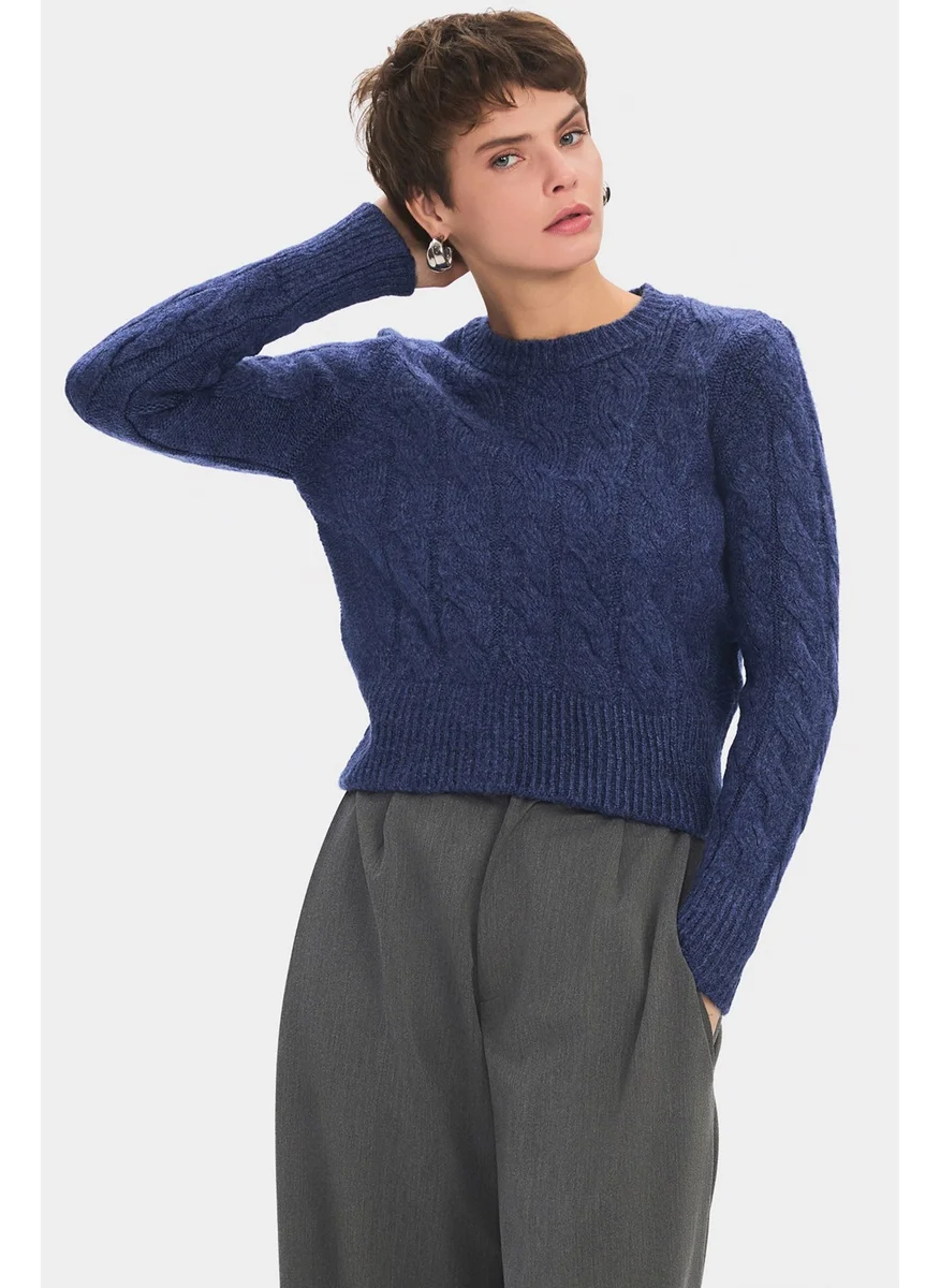 JUNE Women's Crew Neck Hair Knit Detailed Knitwear Sweater