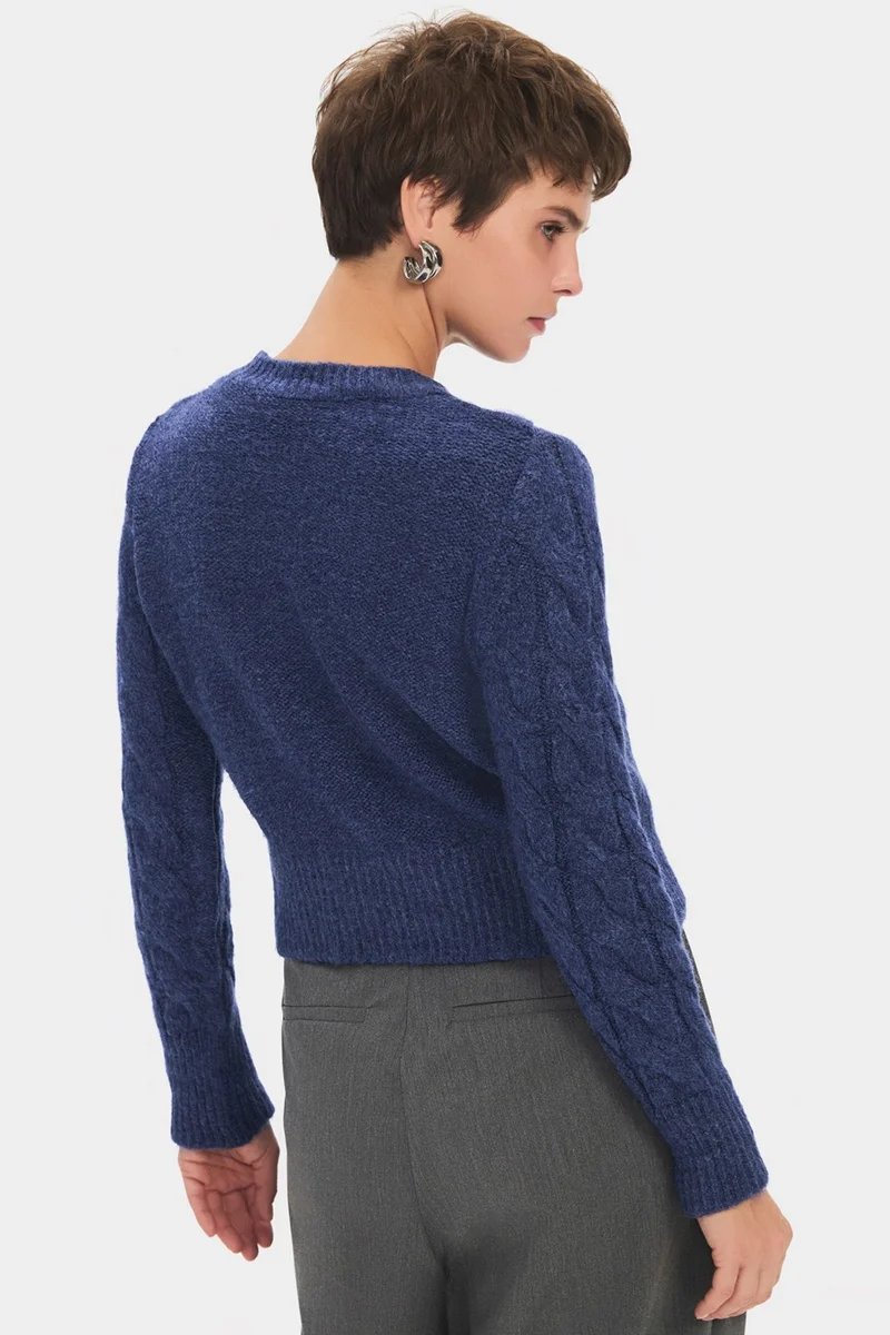 JUNE Women's Crew Neck Hair Knit Detailed Knitwear Sweater