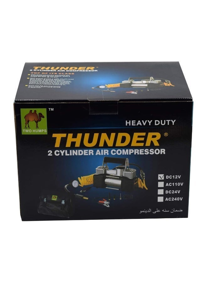 THUNDER Heavy Duty 2 Cylinder Air Compressor 12V DC Portable Tyre Inflator Car Air Pump Dual Cylinder High Power Compressor with Pressure Gauge Air Hose Clamp Set Carry Bag Emergency Roadside Kit for Car SUV Bike Off Road Vehicle - Image 3