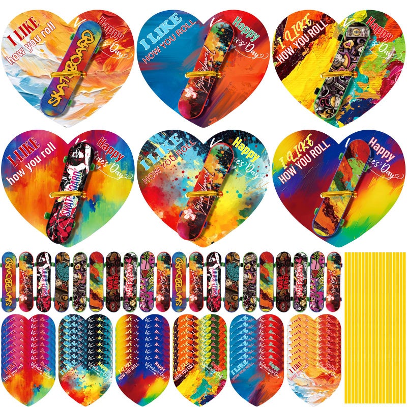 Shappy 48 Sets Valentines Day Mini Finger Skateboards with Cards Valentines Party Favor Mini Fingerboard with Heart Greeting Cards and Twist Ties for Valentines Day Exchange Prizes Gift - Image 3