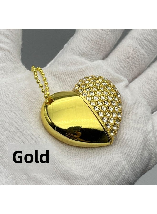 Crystal USB Flash Disk Brick-inlaid Heart-shaped USB Flash Disk 32G Creative Jewelry 64G Brick Gift USB Flash Disk High Speed 3.0logo-Color:Gold-Capacity:2GB - Image 1